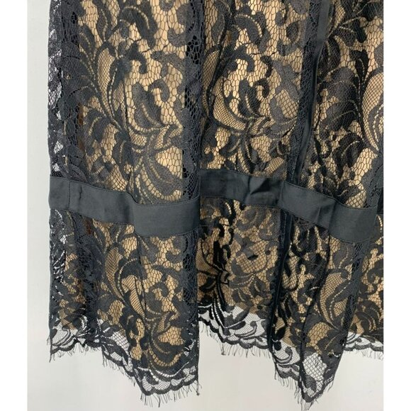 Ann Taylor Loft Dress Size 2 Tan Black Lined Lace Floral Empire Cocktail Career - Picture 6 of 8